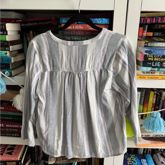 Splendid blue stripe linen blend popover blouse v-Neck Blouse shirt top - Picture 5 of 5